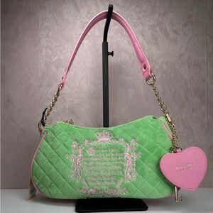 Juicy Couture Juicy Tale Retro Green Shoulder Bag with Pink Trim & Heart Charm